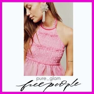 Free People top pleated sheer halter pink open back